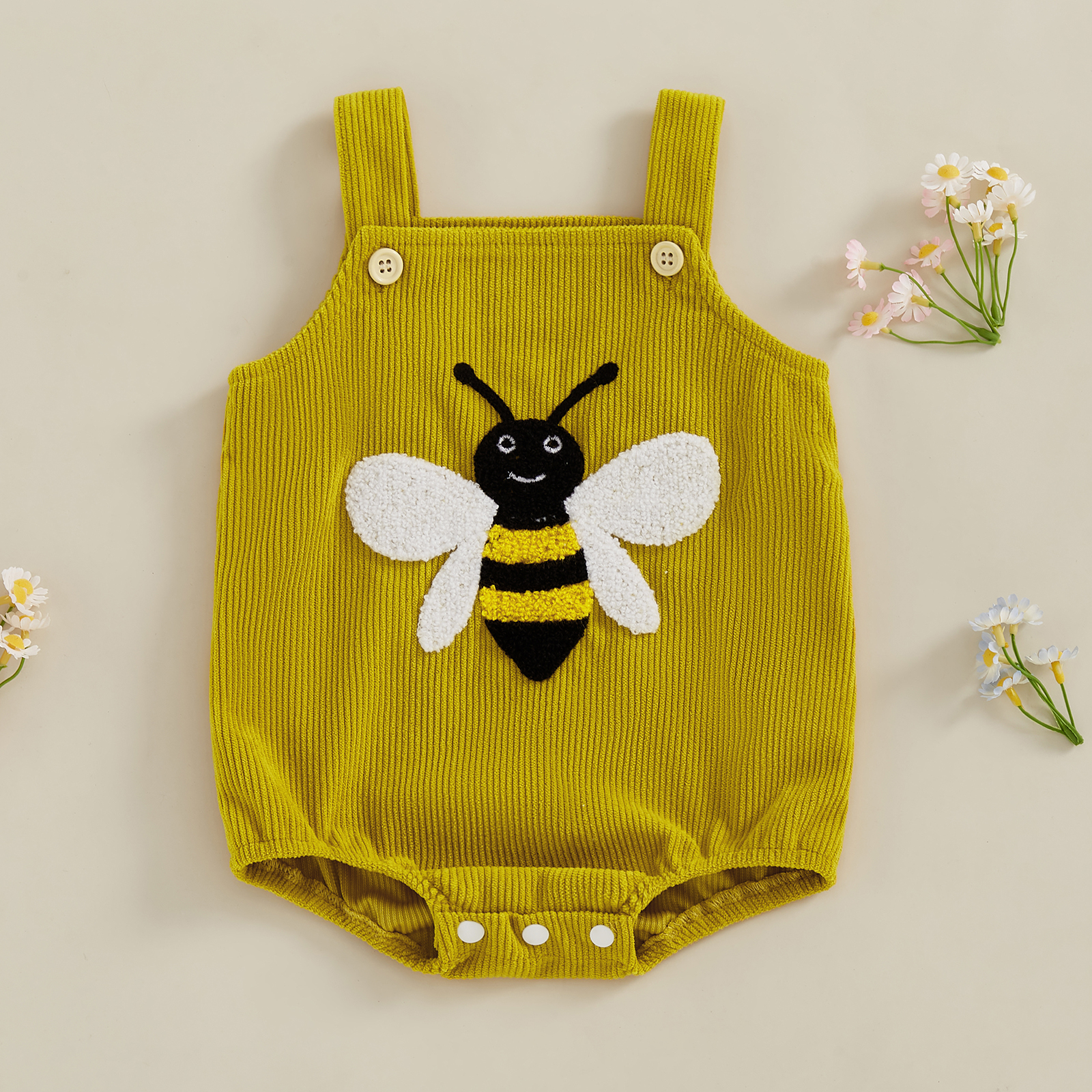 Embroidery Lady Bug - Cute Baby Corduroy Romper Sleeveless Embroidery