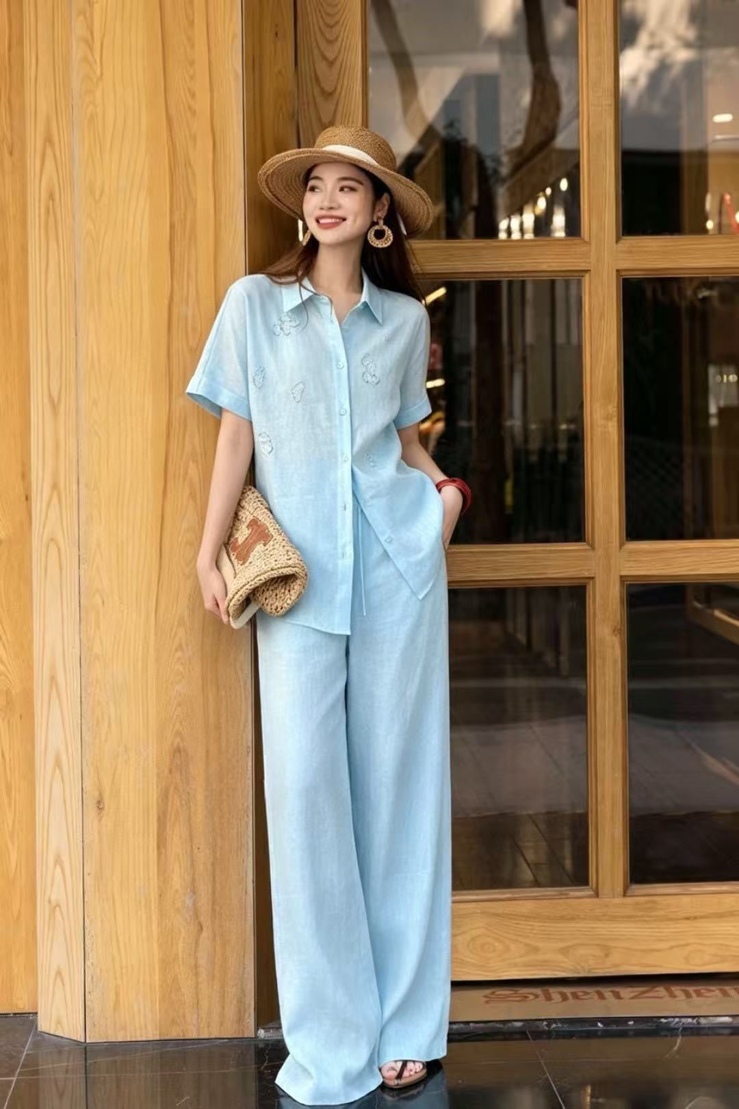 Embroidery Cotton Shirt - Heavyweight linen deaded embroidered versatile shirt