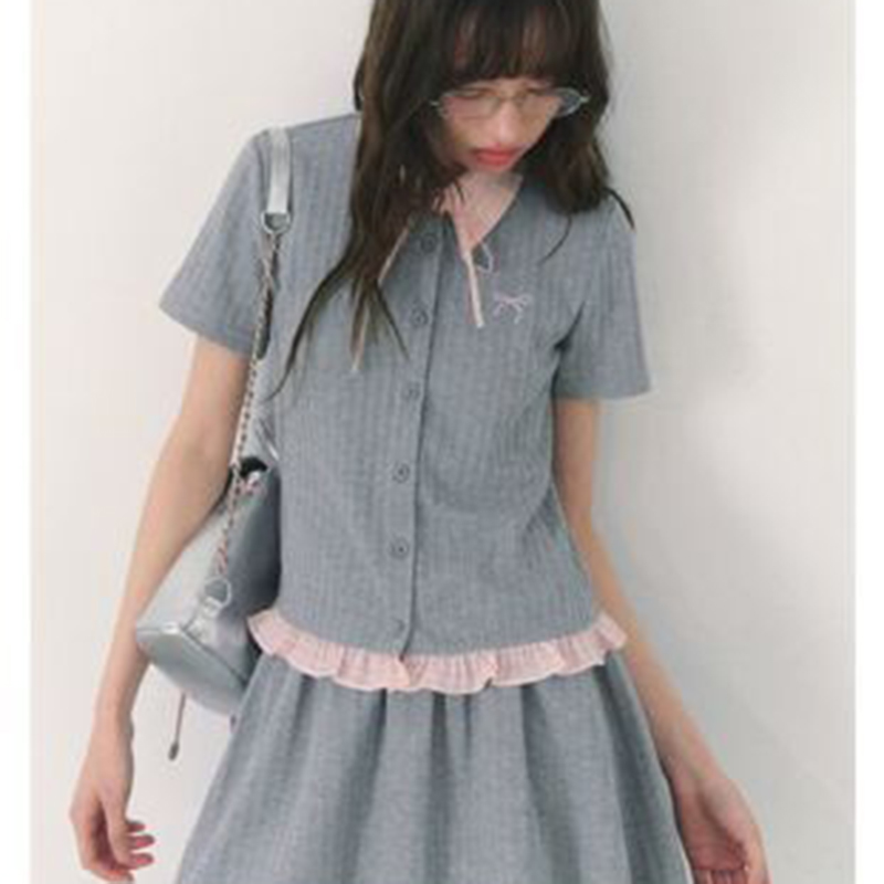 Summer Knitted Preppy Style Tw - Embroidery Cotton Shirt のレビューと価格
