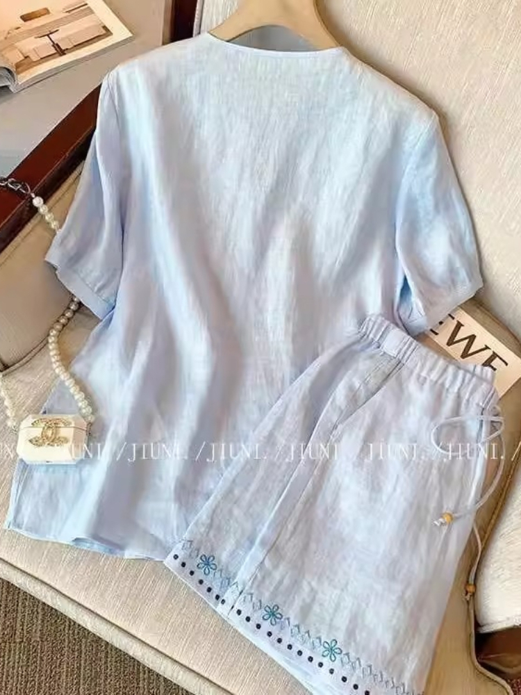 Vintage Ethnic Blue 2CPS Set F - Embroidery Cotton Shirt のレビューと価格
