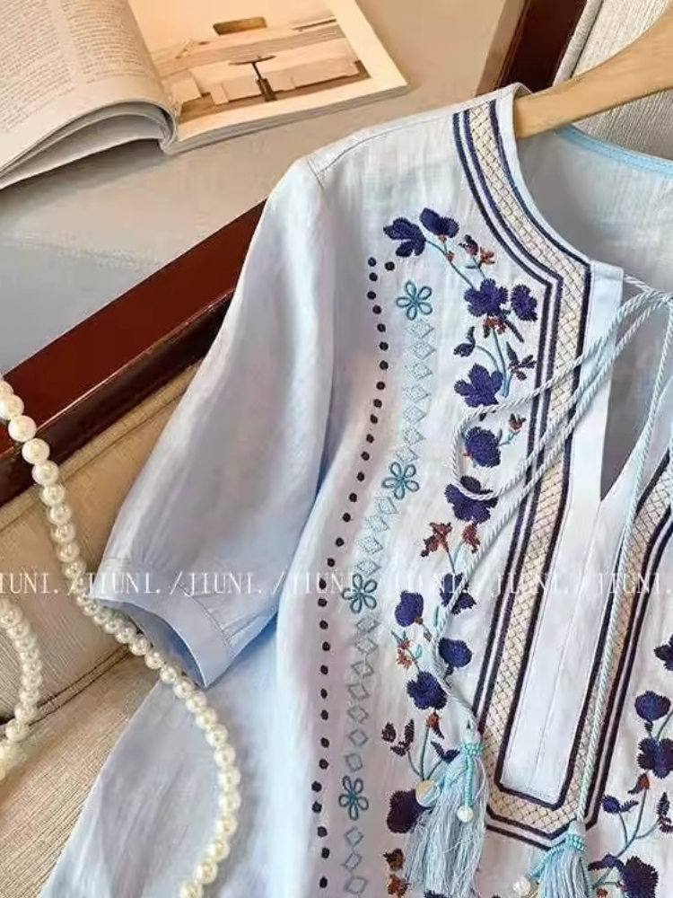 Vintage Ethnic Blue 2CPS Set F - Embroidery Cotton Shirt のレビューと価格