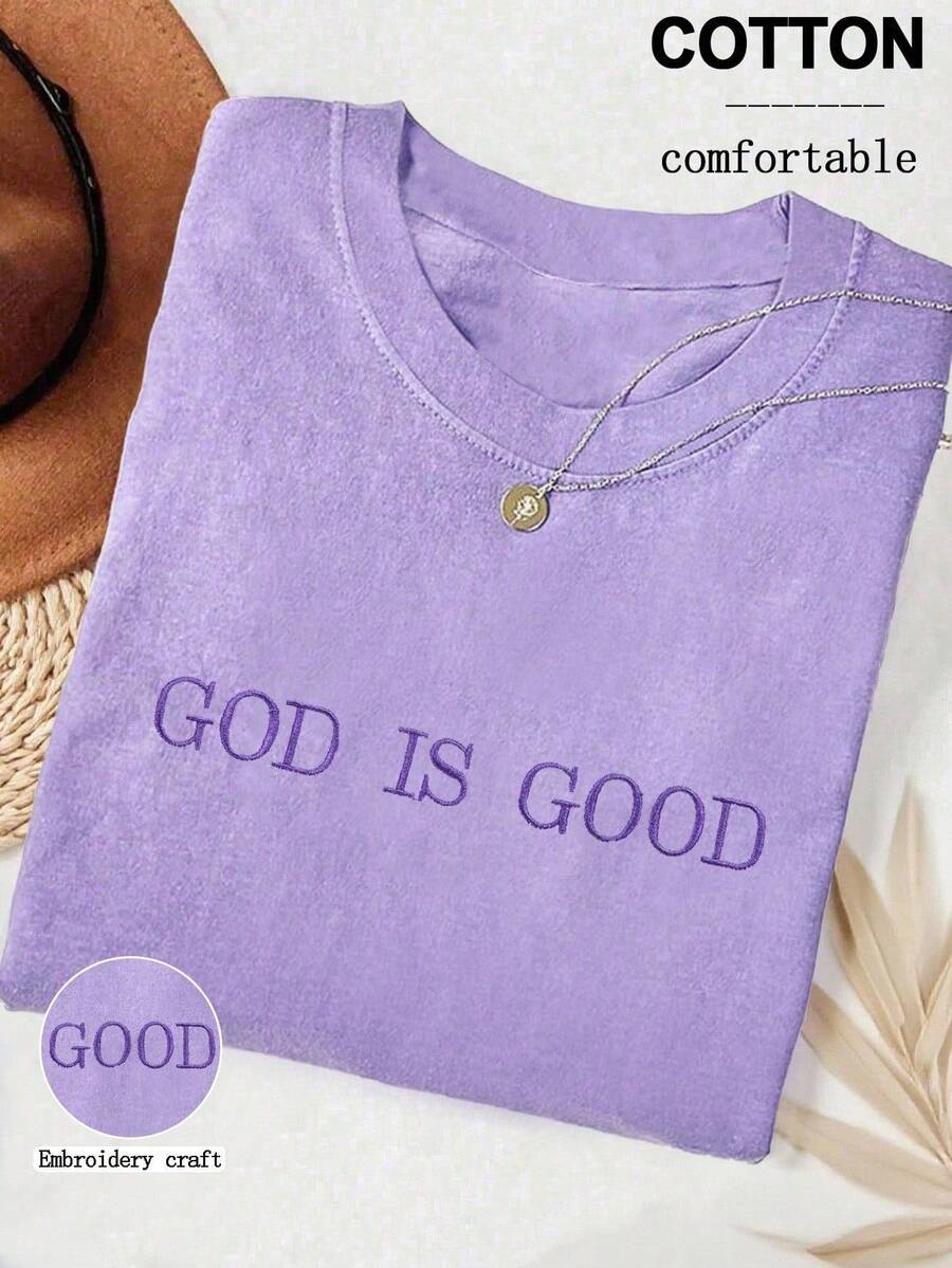 Plus Size Embroidered Faith T- - Embroidery Cotton Shirt のレビューと価格