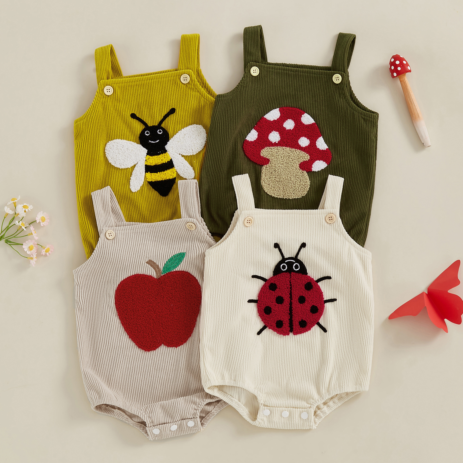 Cute Baby Corduroy Romper Slee - Embroidery Lady Bug のレビューと価格