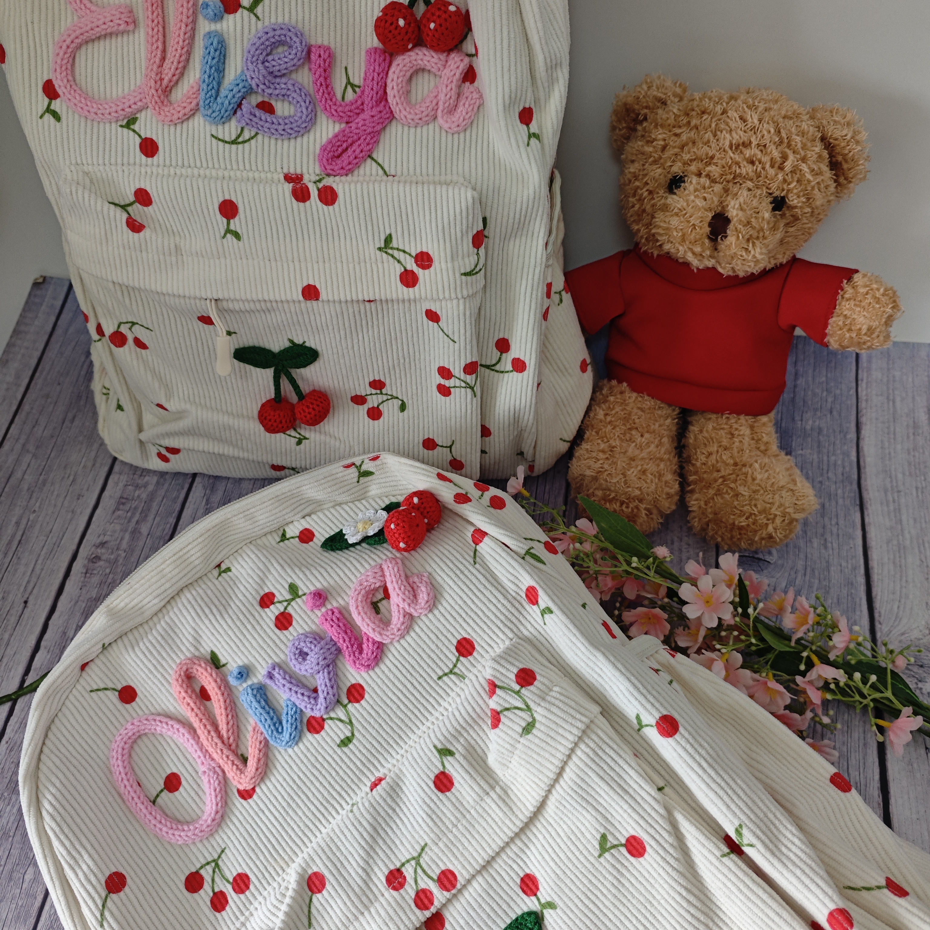 Personalized Cherry Backpacks  - Embroidery Name Designs のレビューと価格