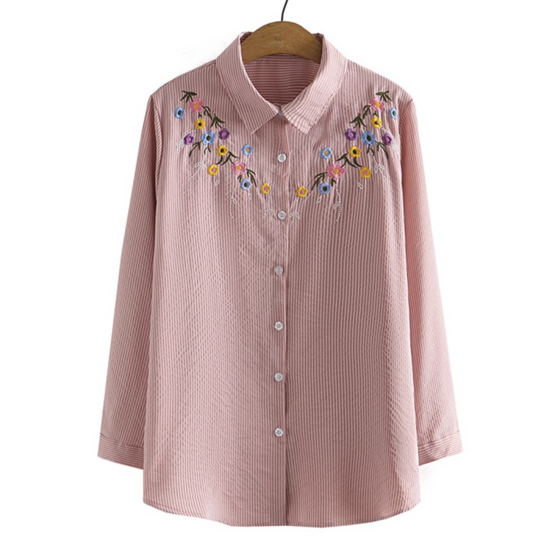4XL Plus Size Shirts Women Spr - Embroidery Cotton Shirt のレビューと価格