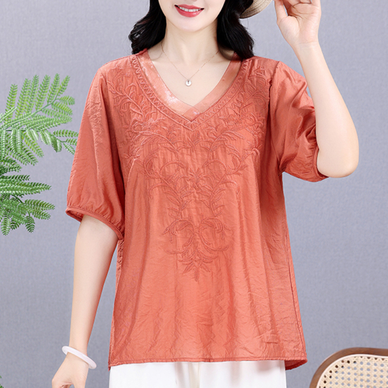 Summer Elastic Tee Shirt Solid - Embroidery Cotton Shirt のレビューと価格