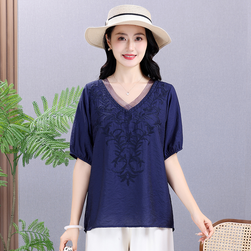 Summer Elastic Tee Shirt Solid - Embroidery Cotton Shirt のレビューと価格