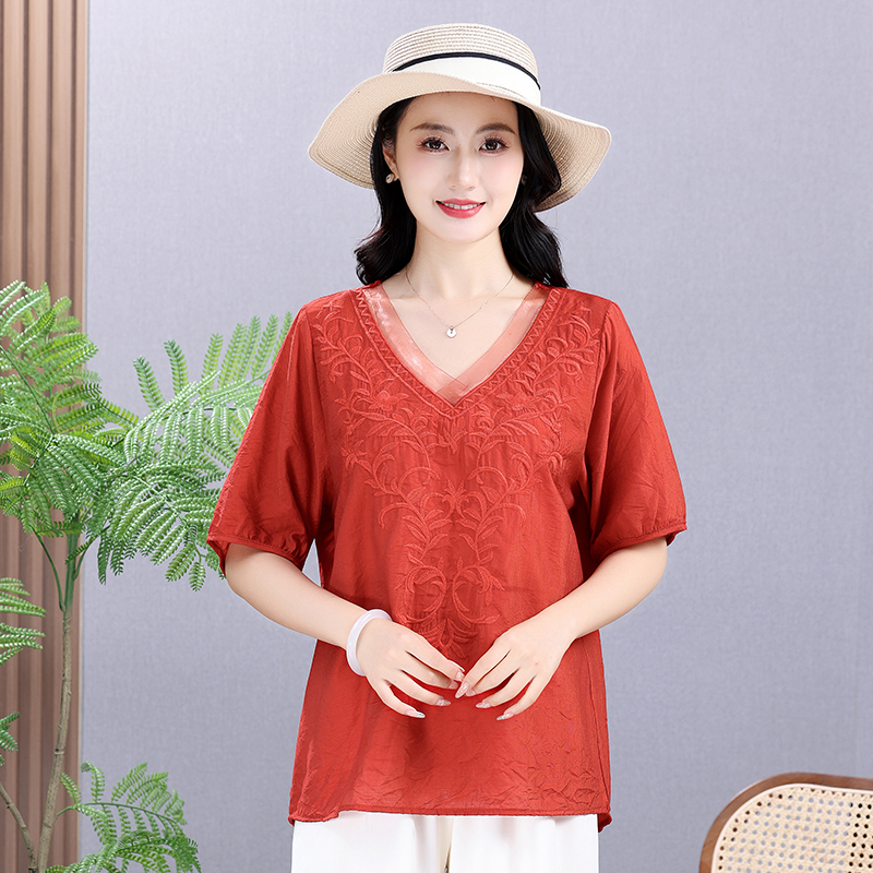 Summer Elastic Tee Shirt Solid - Embroidery Cotton Shirt のレビューと価格