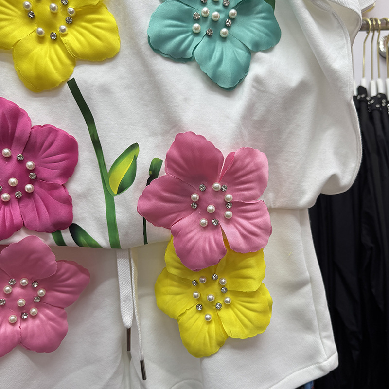 Summer Colorful 3D Flowers T-s - Embroidery Cotton Shirt のレビューと価格