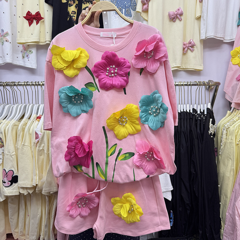 Summer Colorful 3D Flowers T-s - Embroidery Cotton Shirt のレビューと価格