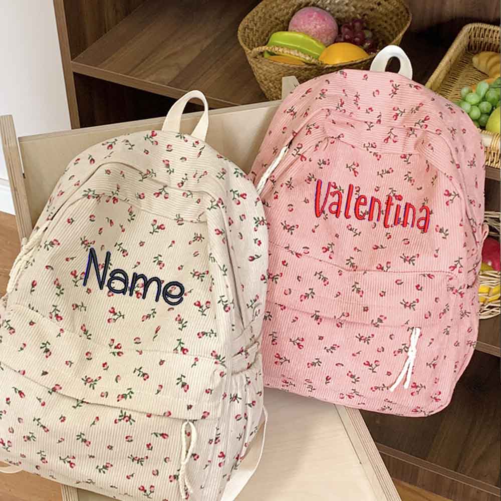 Ins Corduroy Printed Backpack, - Embroidery Name Designs のレビューと価格