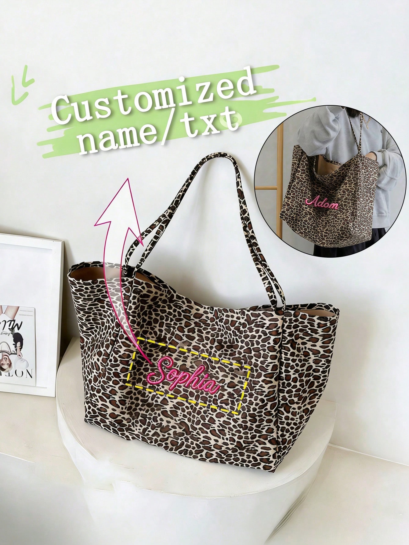 Custom Name Leopard Print Tote - Embroidery Name のレビューと価格