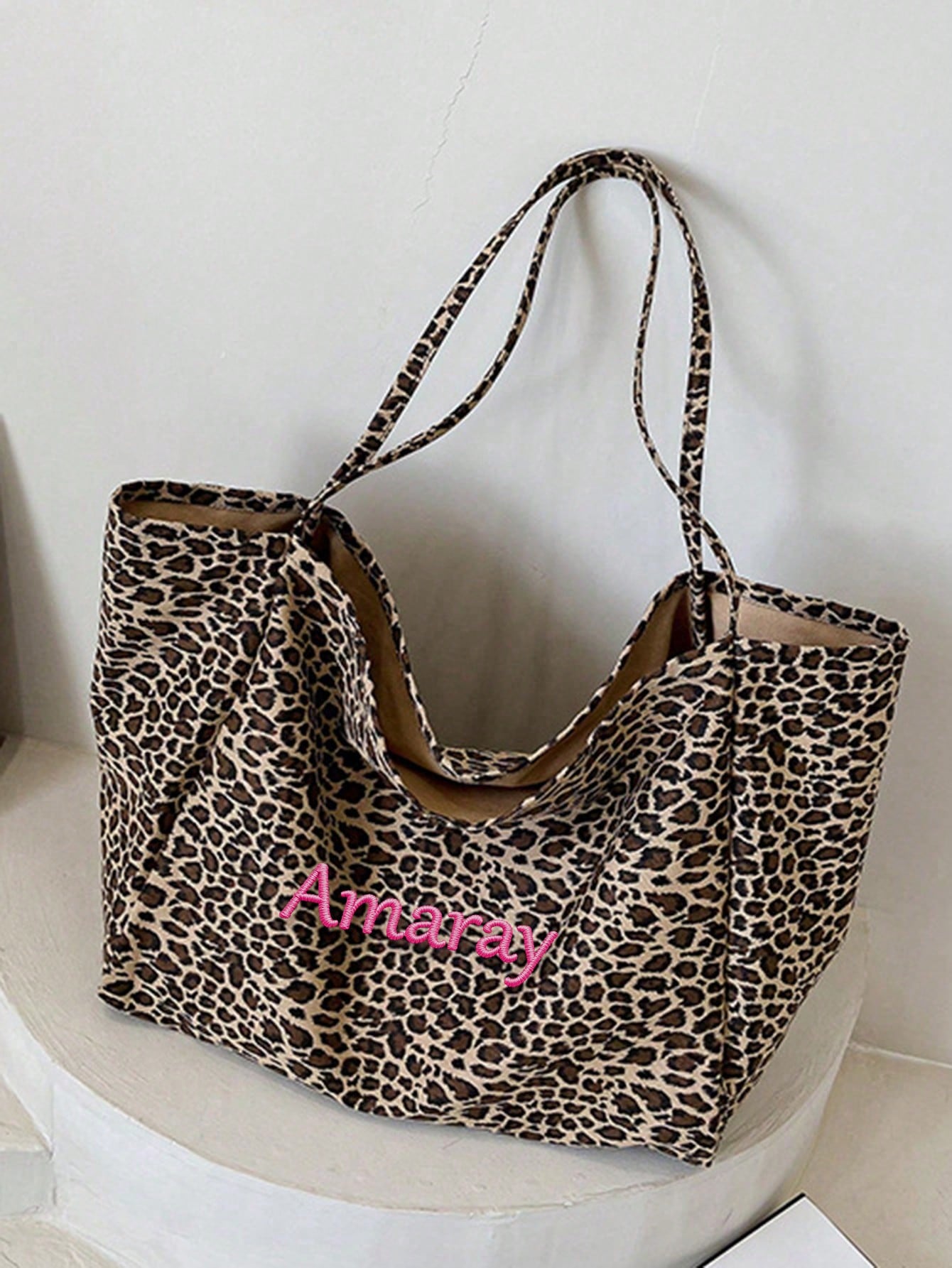 Custom Name Leopard Print Tote - Embroidery Name のレビューと価格