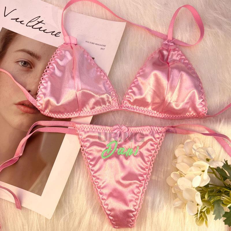Custom Thongs Bra Sets Bikini  - Embroidery Name のレビューと価格